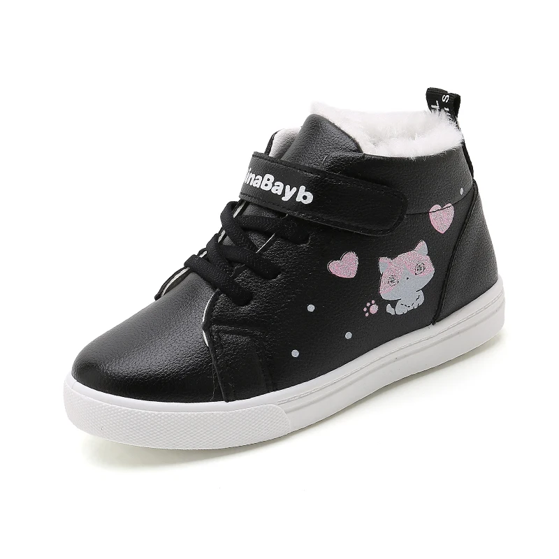 Хлопковая обувь для мальчиков; бархатные Детские Мультяшные сапоги; зимняя обувь для маленьких девочек; новые зимние сапоги; цвет розовый, черный, белый; SSJ053 - Цвет: SSJ053Black