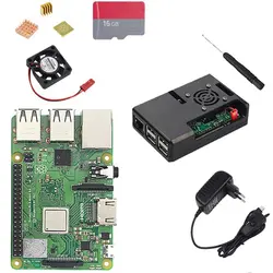 Штепсельная вилка ЕС Raspberry Pi 3 Model B Plus с Wi-Fi и Bluetooth + корпус Abs + вентилятор процессора + питание 3A с переключателем включения/выключения +