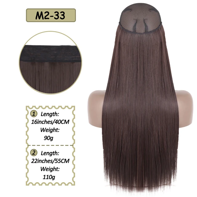 Synthetic No Clip Halo Hidden Hair Extension Ombre Artificial Natural Fake False Long Short Straight Hairpiece Blonde For Women M2-33