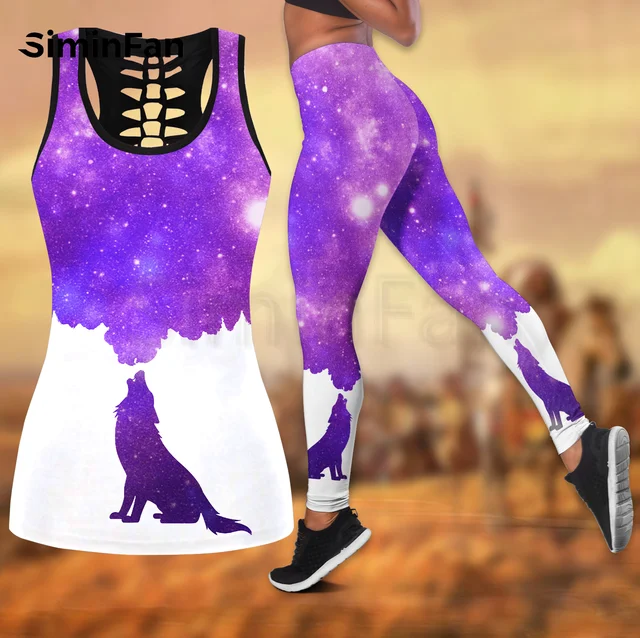 Galaxy Wolf Lion Eagle Combo Outfit Two Piece Yoga Sets Women 3D Printed  Hollow Out Tank Top Leggings Summer Vest Casual Pant 02 - AliExpress