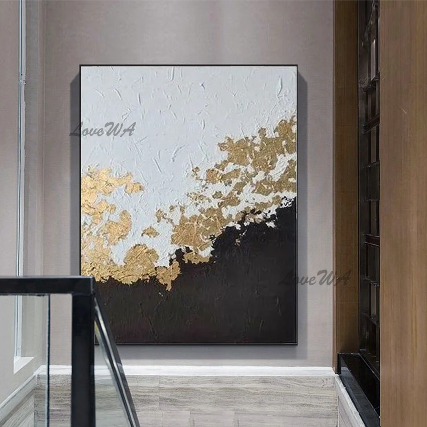 

Simple Abstract Painting Black And White Add Gold Foil Wall Picture Modern Art China Import Item Decoration For Home No Framed