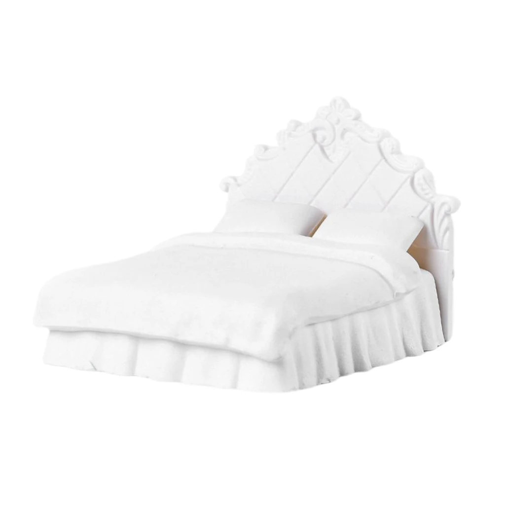 4 inch Miniature Double Bed Model Kit for Dollhouse Decorations, Fairy Garden Supplies, Micro Landscape Accessories