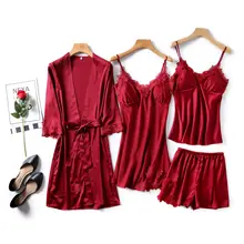 4 шт./компл. теплые зимние сексуальные женские пижамы элегантный кружевной халат пижамы комплект для сна без рукавов Ночная рубашка для женщин