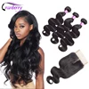 CRANBERRY Hair Brazilian Body Wave Hair Weave Bundles With Lace Closure 3 Bundles Human Hair With Closure 100% Remy Human Hair 1