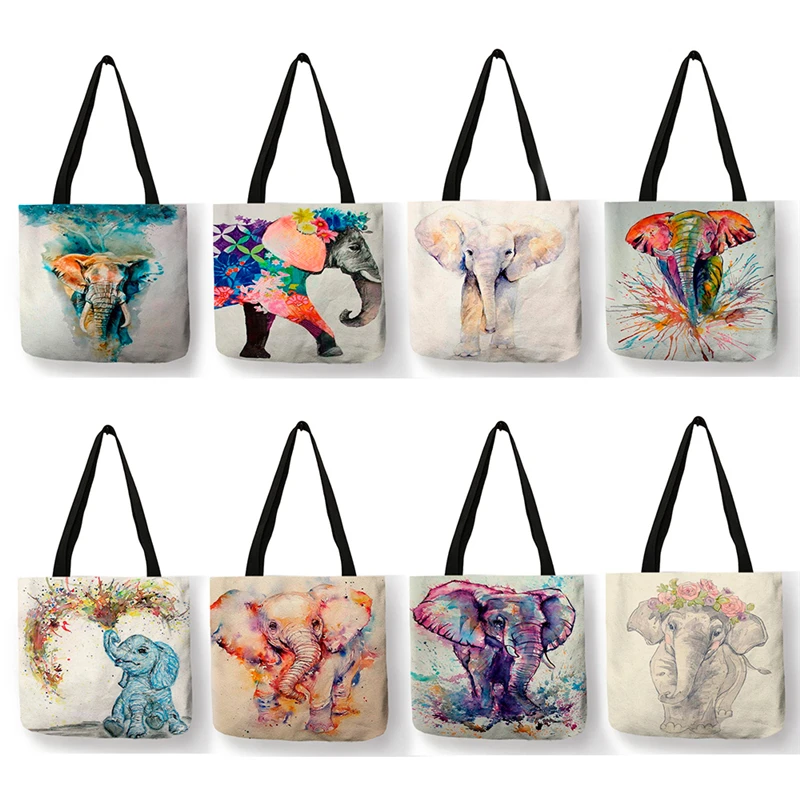 Wholesale Cute Elephant Print Women Handbags Large Capacity Totes Color Drawing Animal Shoulder Bag for Shopping School Travel