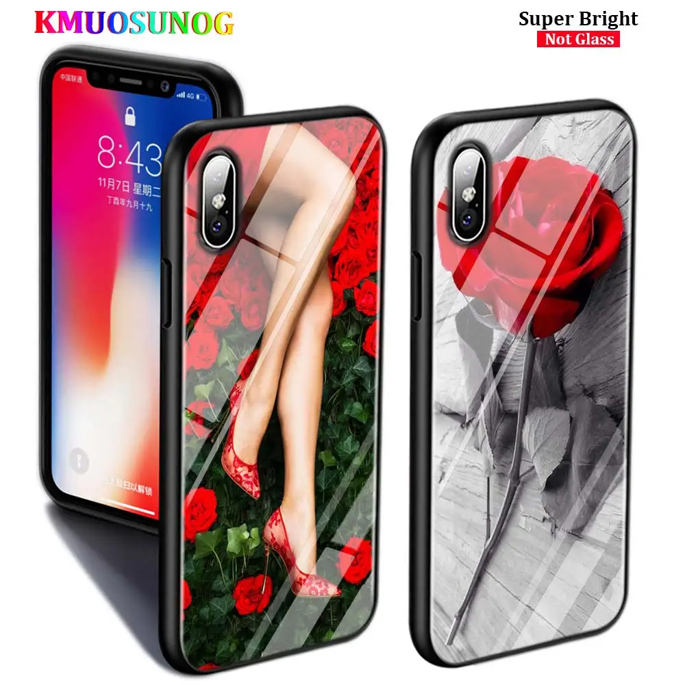 Черный чехол для iPhone 11 11Pro Max ярко красные розы цветы X XR XS 8 7 6 6S Plus 5S глянцевый