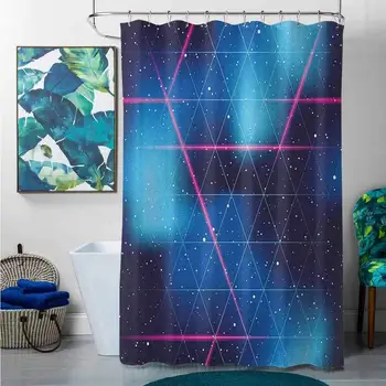 

Shower Curtains for Bathroom Purple Navy and Blush,Eighties Inspired Retrofuturistic Triangles Virtual Reality Sci Fi, Indigo