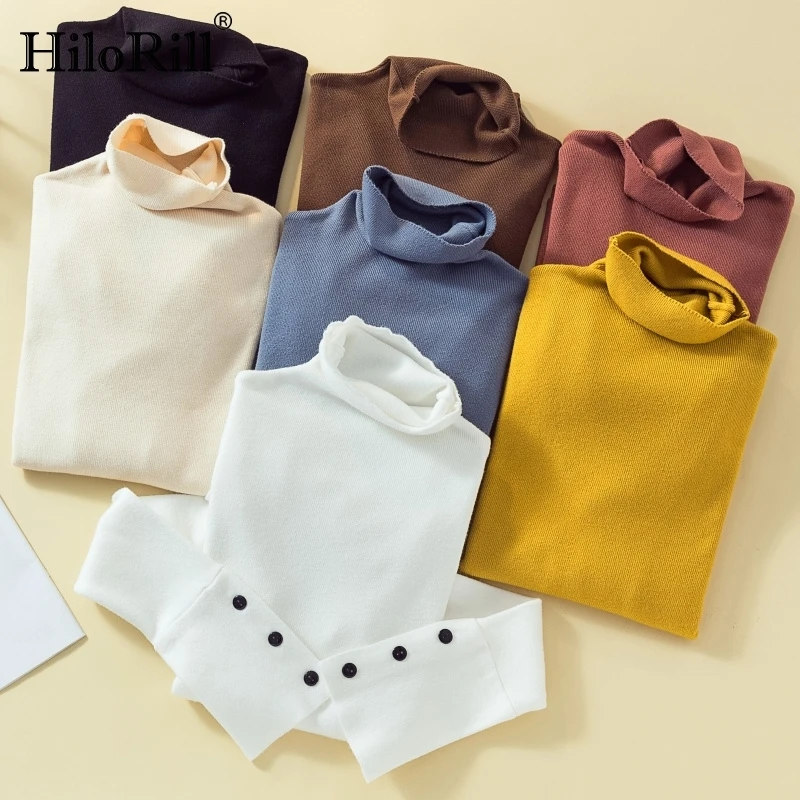 

Turtleneck Sweater Women Casual Loose Knit Long Sleeve Pure Button Pullover Autumn Winter Solid Cashmere Soft Jumper Pull Femme