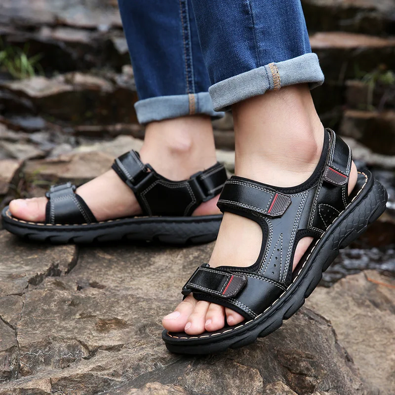 New Summer Men Sandals Leather Shoes Men's Quality Breathable Footwear Flat Man Shoes Outdoor Beach Shoes Mules chaussure homme