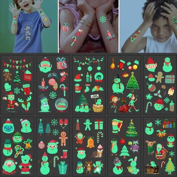 

10 Sheet Luminous Tattoo Stickers Halloween & Christmas Waterproof Fluorescent Tattoo Sticker Various Patterns Small for Hoilday