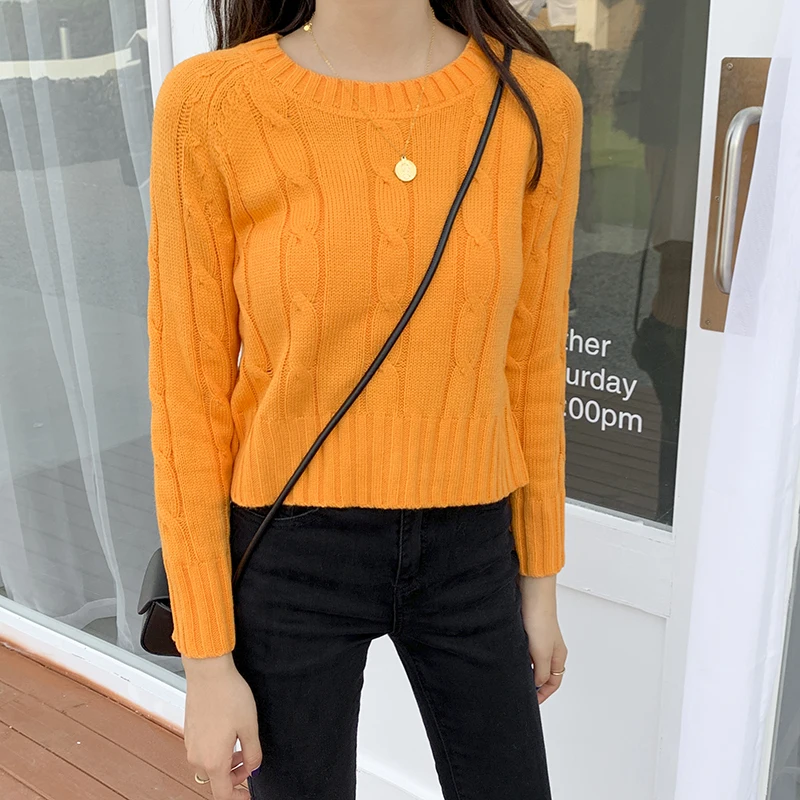 Women Sweaters Knitted Tops 2019 New Winter Casual Female Knitwear Candy Color Fashion O-Neck Woman Short Casual Pullovers   (1)