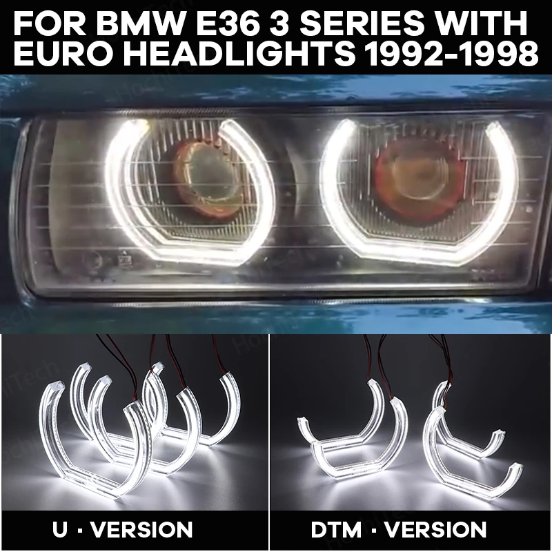 Luz Led De Cristal Con Forma De U Para Bmw, Luz Blanca De 6000K Con Ojos De Ángel, Drl, Dtm, Serie 3 E36, Con Faros Europeos, 1992-1998