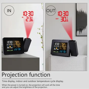

Gift Idea Colorful LED Digital Projection Alarm Clock Temperature Thermometer Humidity Hygrometer Desk Time Projector Calendar