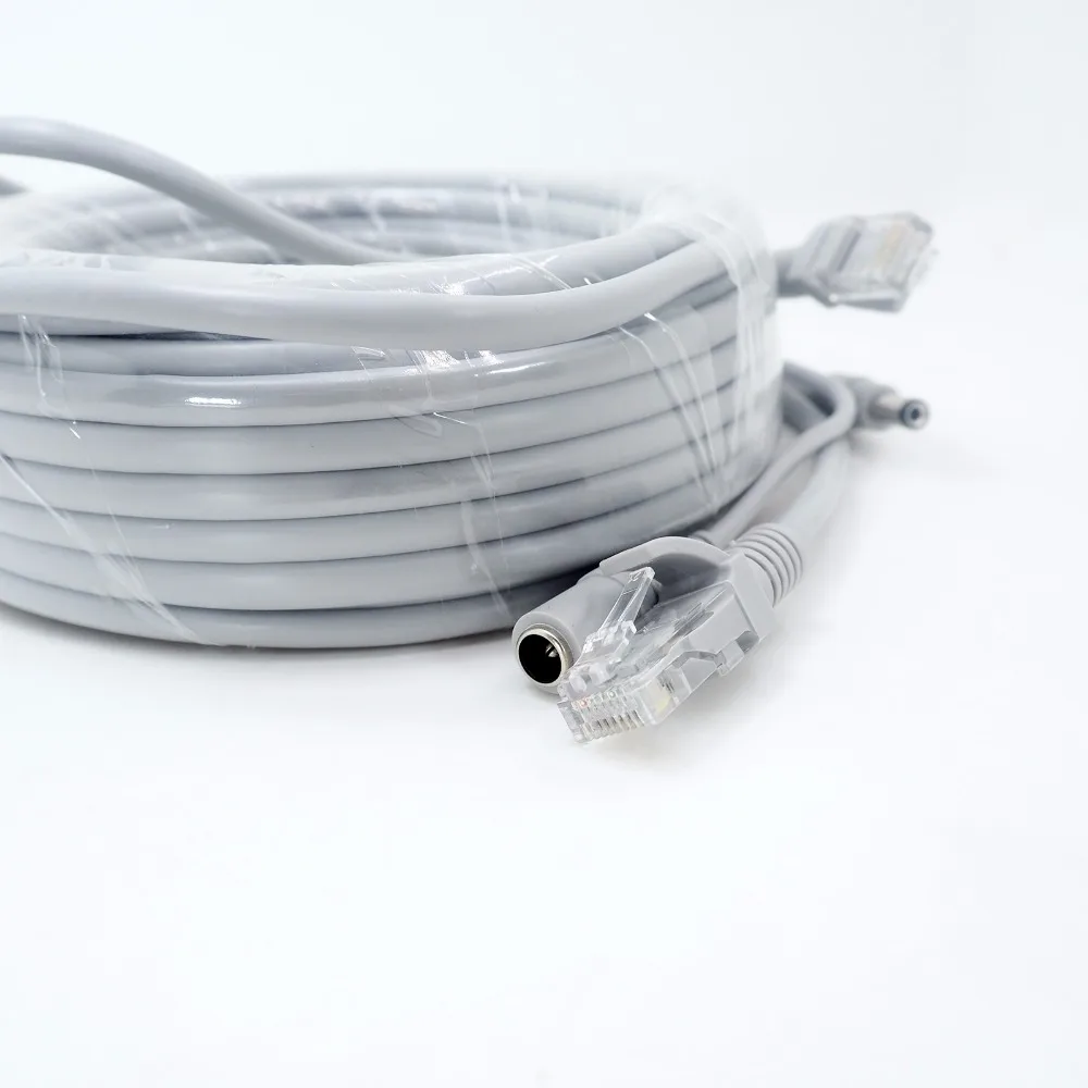 NC 15M 20 шт./лот сетевой кабель питания DC + RJ45 серые кабели 15 м для ip камеры NVR системы
