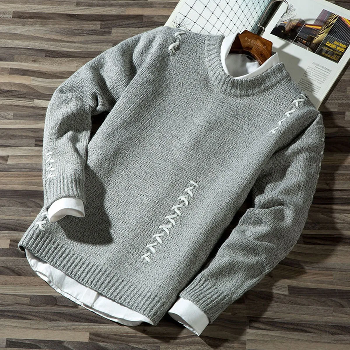 2019 Men s Casual Autumn Fashion Casual Strip Color Block Knitwear Jumper Pullover Sweater sale Material 4