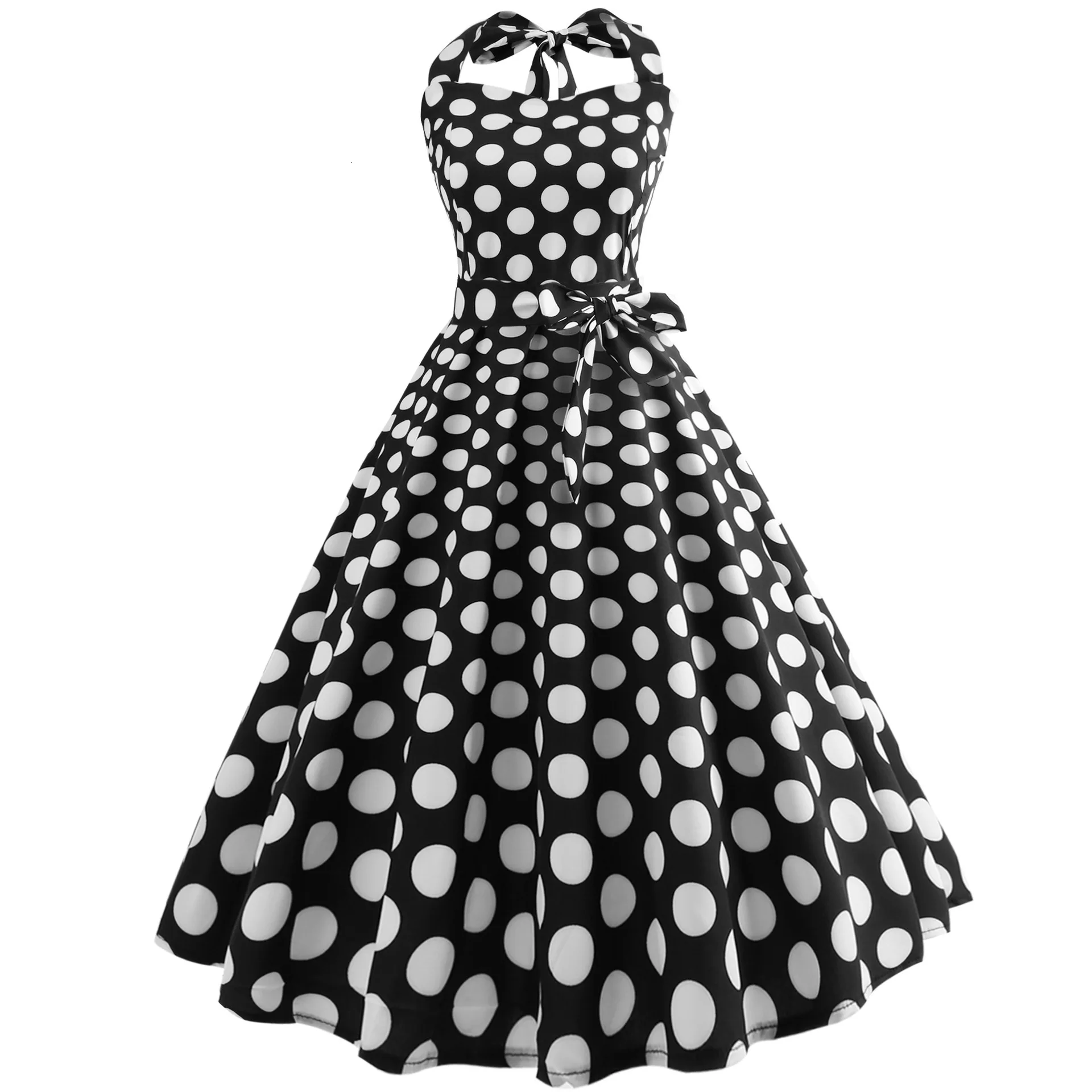 

Robe Vintage Polka Dot Dress Women Summer Dresses 2019 Style Pinup Large Swing Rockabilly Halter Dress 50s 60s