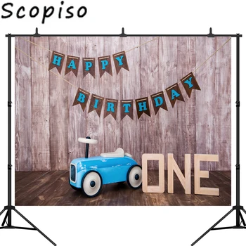

Scopiso Baby 1st Birthday Party Toy Car Wooden Board Photography Background Customized Photographic Backdrops Photo Studio Prop
