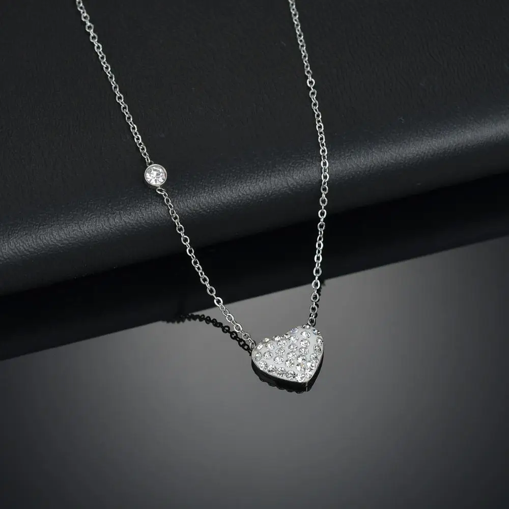 Goxijite Buling Love Heart, ожерелье для женщин, глиняные стразы, черное сердце, Очаровательная цепочка, ожерелье, чокер для влюбленных, ювелирные изделия, подарок - Окраска металла: Silver Necklace