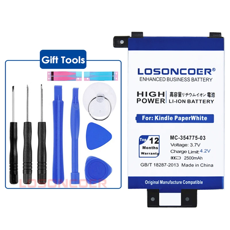 LOSONCOER 2500 мАч MC-354775-03 Аккумуляторы для смартфонов для Amazon Kindle PaperWhite S2011-003-S 58-000008 DP75SD1+ быстрое прибытие