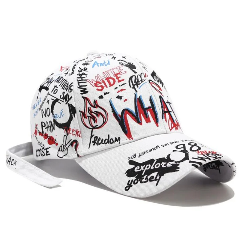 

2019 New Unisex Graffiti Hats for Women men Adjustable Black White Color Graffiti All-matching Baseball Caps