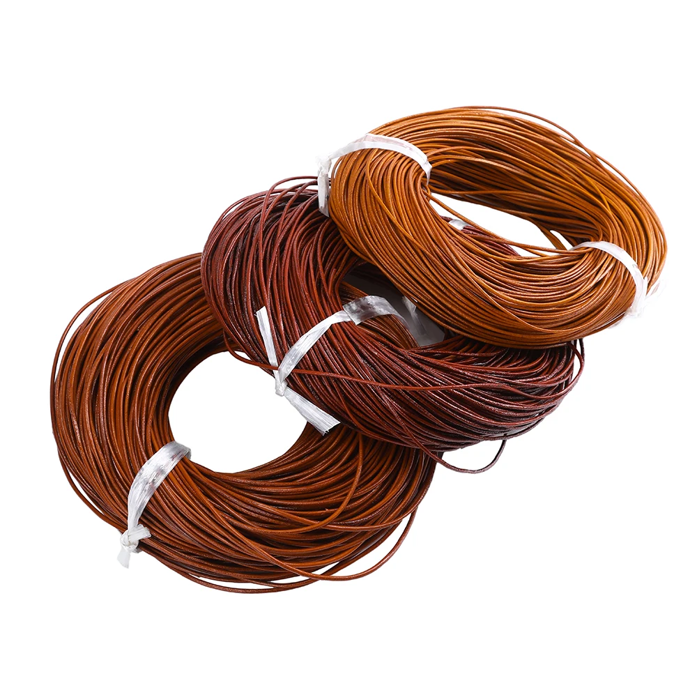 

100 Meter Dia 1.5/2/3/4 MM Natural Color Real Genuine Leather Cord Round Rope String for DIY Necklace Bracelet Jewelry Cord