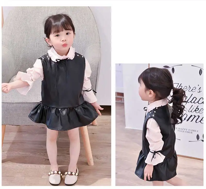 Одежда для девочек; платья для детей; сезон весна-осень; детское платье-майка в Корейском стиле из кожи без рукавов; кожаное платье