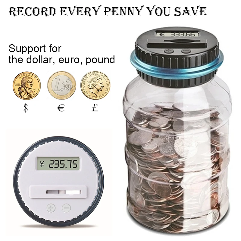 LCD Digital Electronic Counting Coin Bank Money Saving Box Jar Counter Bank USD