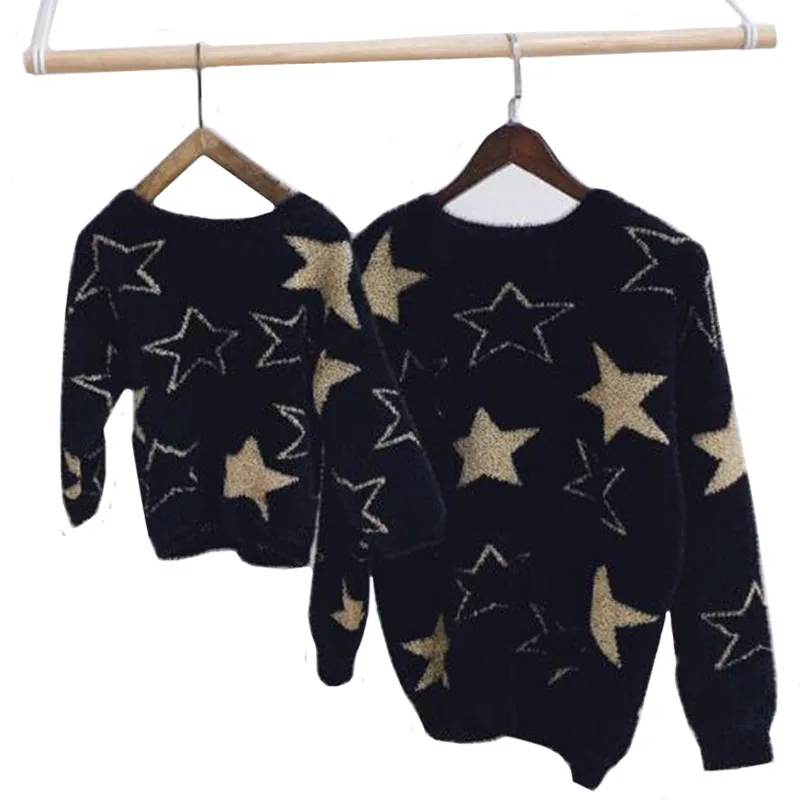 

Family Sweaters Mother and Daughter Fashion Sweaters Pullovers five-pointed Pullover Autumn Winter Baby Clothes Family fitted
