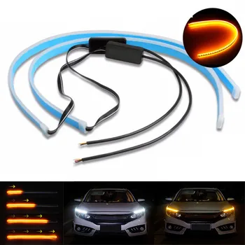 

2pcs Car LED Daytime Running Lights DRL Turn Signal Lamp Yellow/Ice Blue Guide Strip Car Headlight Assembly