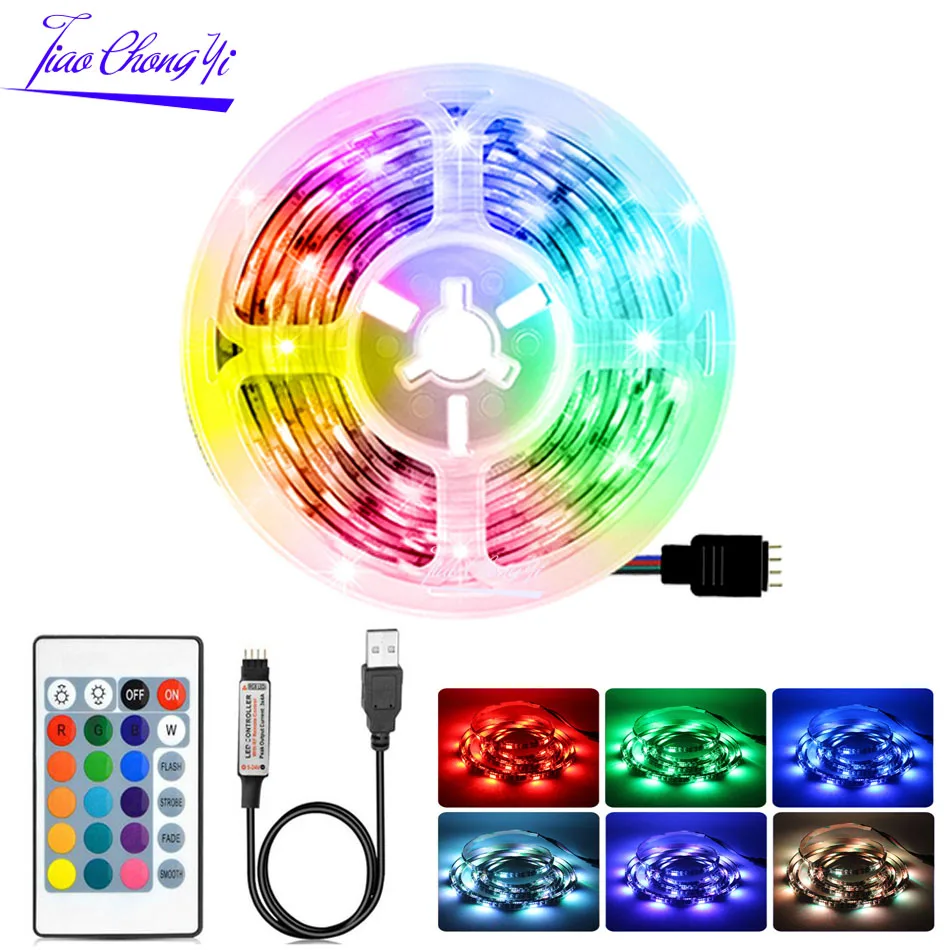 

5050 RGB LED Strip Light 24key USB RGB controller IR Control Backlight for TV, DC5V RGB Tape Lamp For TV Background Decoration