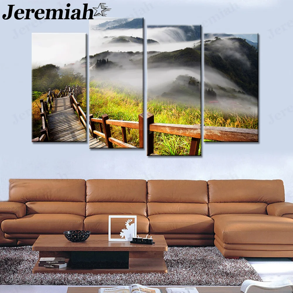 

Modern High Mountain Cloud and Fog Canvas Painting Spectacular Natural Scenery Poster Wall Painting 4 Pieces Modern Home Decor