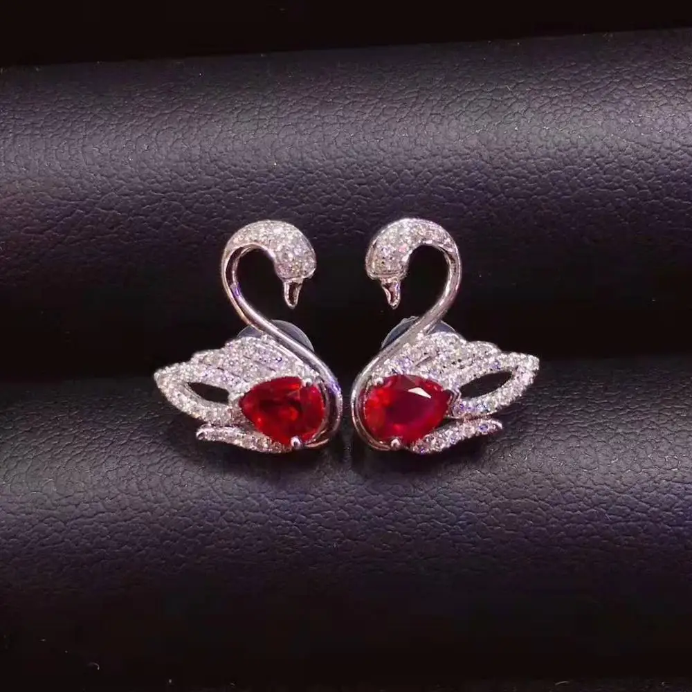 Platinum Серьги S925 из натурального бирманского рубина милые, модные, простые и подходящие для женщин - Цвет камня: Platinum