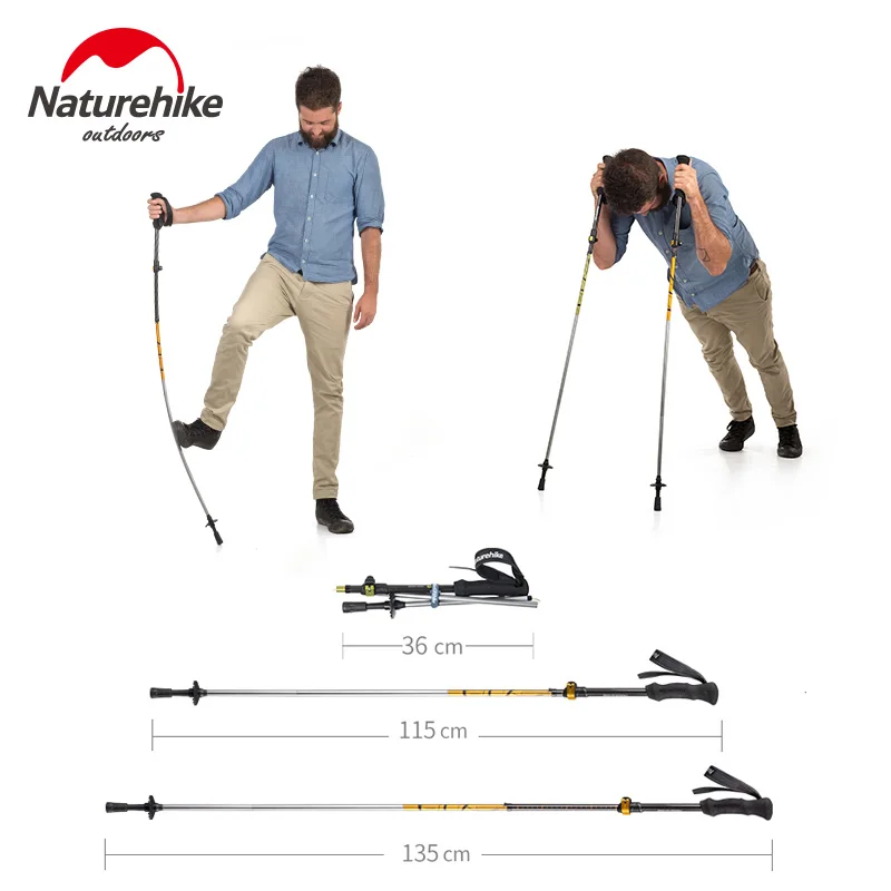NatureHike NH17D005-D Folding Carbon Fiber Ultralight Quick Lock Trekking Poles Hiking Pole Walking Running Stick walking canes
