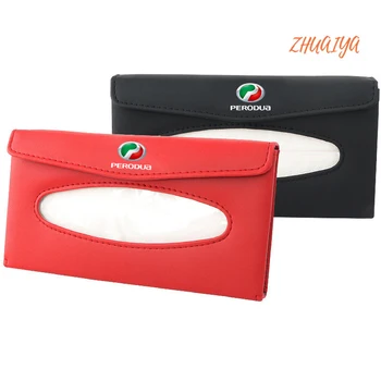 

1set Universal Car Sun Visor Tissue Box Holder PU Leather Tissue Box Cover Case Accessories For Perodua LOGO