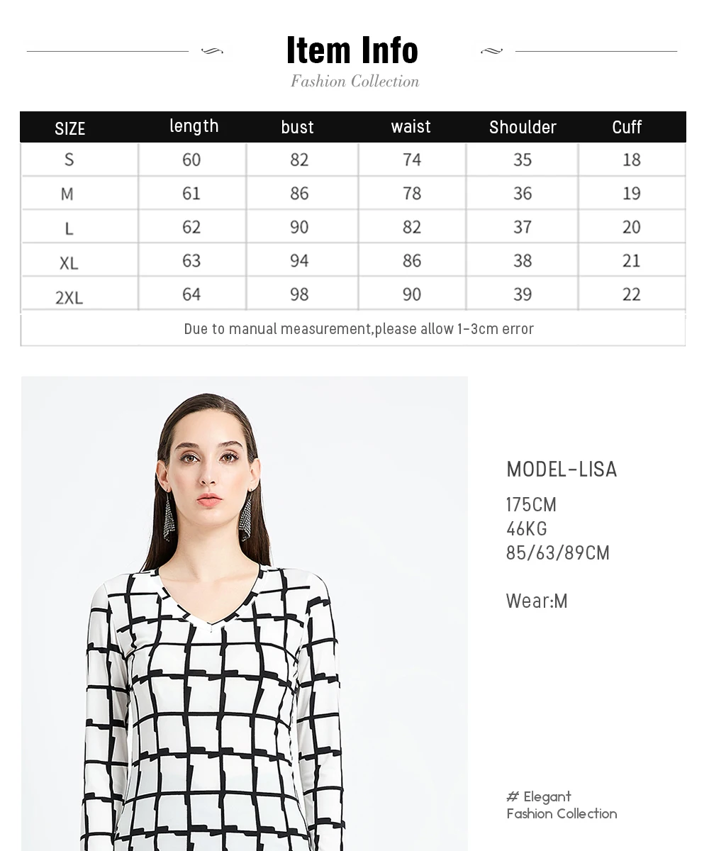 new women's T-shirt long sleeve T-shirt autumn fashion Urban Simple V-neck Plaid top