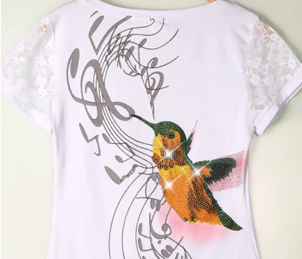 Camisetas Mujer летние Стразы футболка Для женщин кружева короткий рукав леди, поставленные зоводами непосредственно Для женщин s футболка Женские ромбовидные Топы