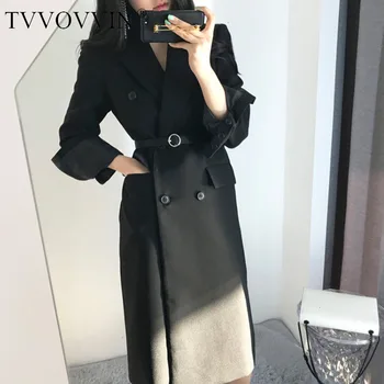 

TVVOVVIN Autumn Clothing Black Both Row Buckle Long Show Thin Self-cultivation Suit Loose Coat Small Suit Woman ZX368