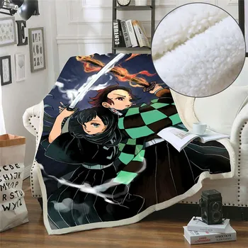 

Anime Demon Slayer Print Plush Cotton Throw Blanket Fleece Bedspread Home Blankets For Beds Travel Soft Watching Blanket Blanket