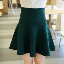 Вязаные плотные зимние юбки для девочек, школьные мини плиссированные эластичные женские юбки, женские юбки с зонтиком, с высокой талией, осенне-зимняя Осенняя юбка