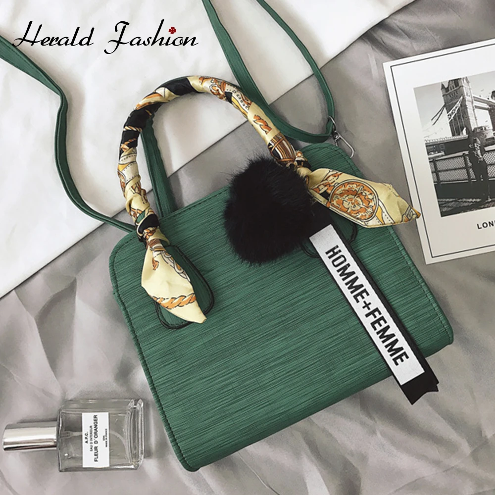 

Herald Fashion Scarf Hair Ball Messenger Bags For Girls Wedding Dress Crossbody Bag Handbags Female Bags Party Bag For Girls