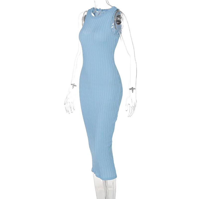 Gymystar 2021 New Autumn Fashion Sleeveless Round Neck Dresses Women Casual Sexy Bodycon Midi Dress For Women