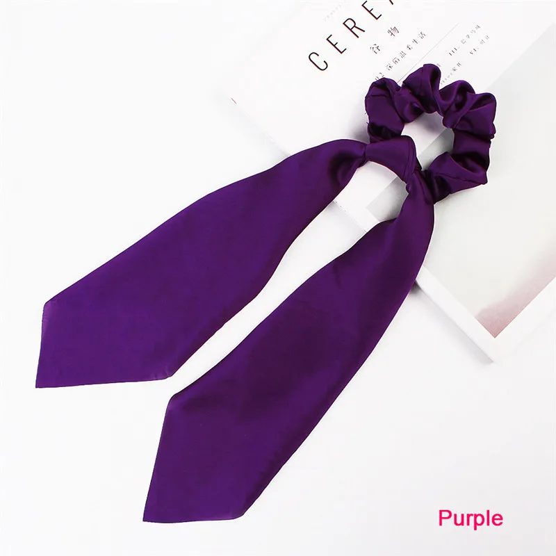 (Satin) Purple Модные женские леопардовые резинки для волос, лента для девочек, эластичная повязка на голову, шарф в горошек, веревки для волос, резинки для волос, держатель для конского хвоста, аксессуары для волос - Цвет: (Satin) Purple