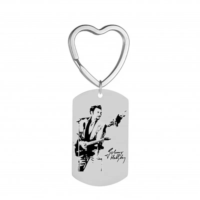 Персонализированный брелок с фотографией кольцо панк-рок Johnny Hallyday фото подвеска сердце из нержавеющей стали брелок женский мужской ювелирный - Цвет: Short 8