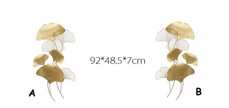 Modern Chinese Gold Wrought Iron Ginkgo Leaf Wall Crafts Decoration Home Livingroom Wall Porch Background Mural Metal Ornaments