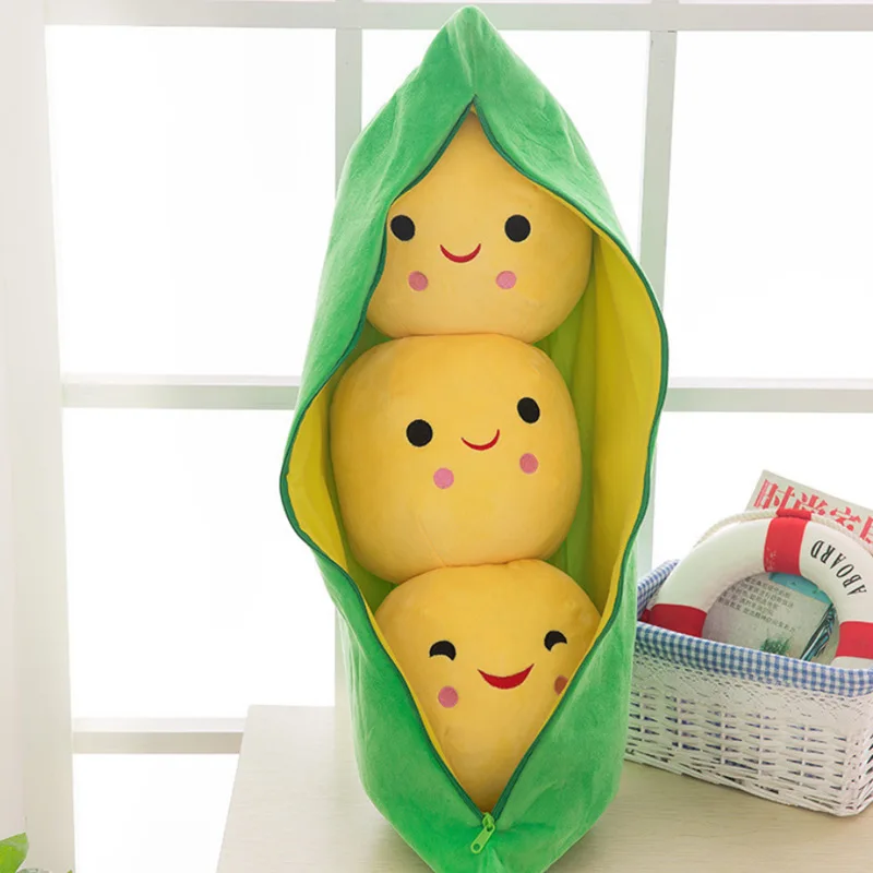 new 40-50CM pea pod cute filled plant doll child plush toy pea pillow toy 3 bean belt cloth bag creative plush 2 color WJ096