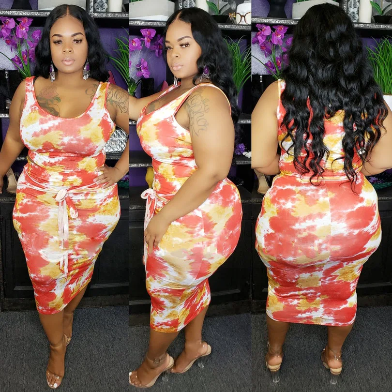 

Plus Size Vintage Two Piece Sets Summer Women Tank Crop Top Bodycon Skirts Set Big Size5XL Tracksuit 2 Pieces Boho Clothing