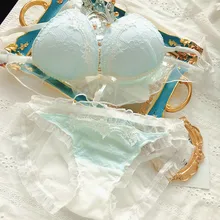 

Japanese Sexy Kawaii Cute Lace Underwear Wire Free Bra And Panty Set For Women Young Girl Thin Bow Bra Panties Loungewear 2020