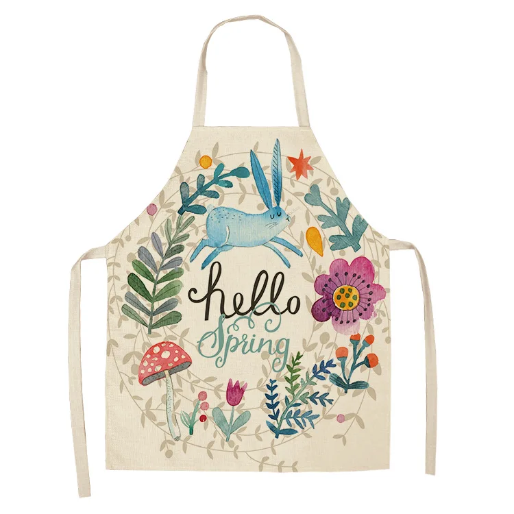 1 Pcs Lovely Cartoon Rabbit Printed Kitchen Aprons for Women Kids Sleeveless Cotton Linen Cooking Cleaning Tools