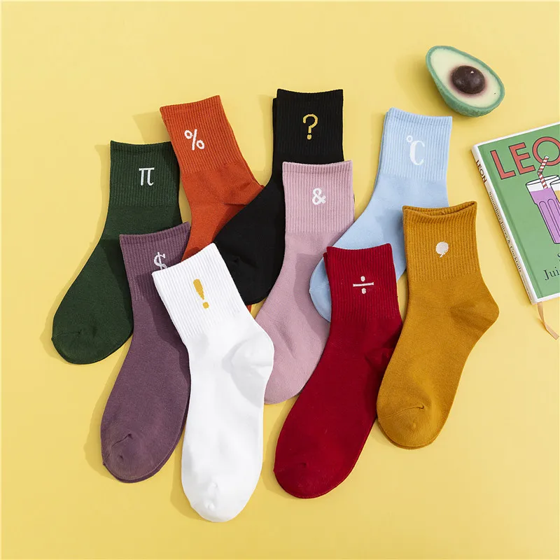 New Japanese All-match Retro Style Women's Socks Cotton Punctuation Marks Mid-tube Wholesale Woman | Женская одежда