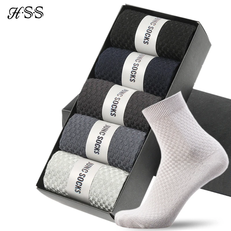 HSS marque bambou fibre hommes chaussettes 5 paires/lot nouveau classique affaires longues chaussettes été hiver décontracté homme robe chaussette grande taille EU38-45